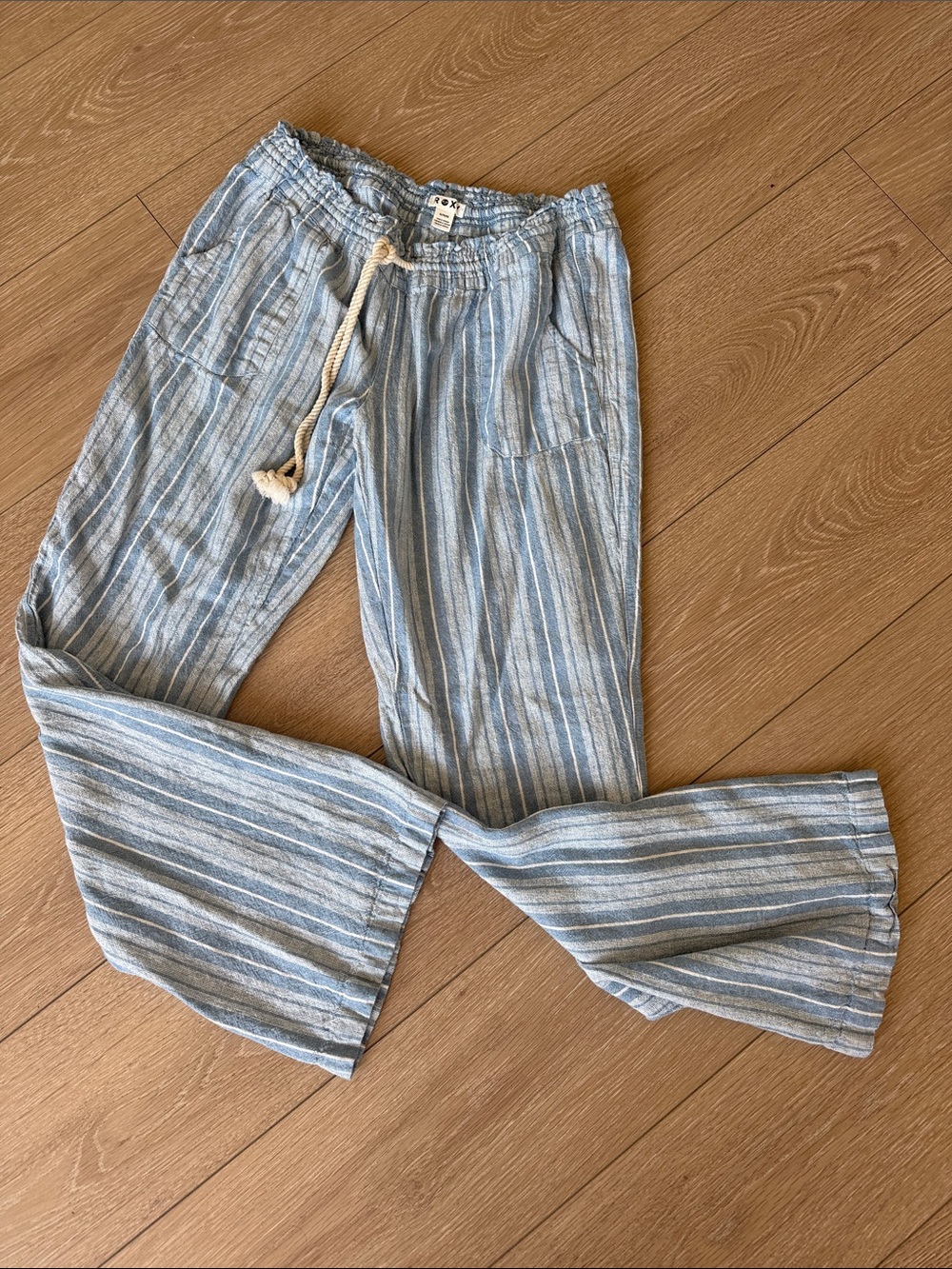 Roxy Light Blue and White Striped Wide-Leg Pants
